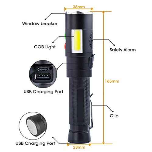 Self Defense Rechargeable Flashlight with 128dB Personal Alarms for Emergency or Safety,800 High Lumens,COB Work Light,Magnetic for Outdoors,Camping...