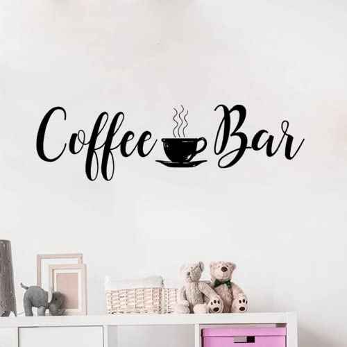 Coffee Bar Quotes Wall Decals Art Stikcer Decoration Vinyl House Home Bedroom Decor Wall Art Design YMX67 (42x12cm, Black)