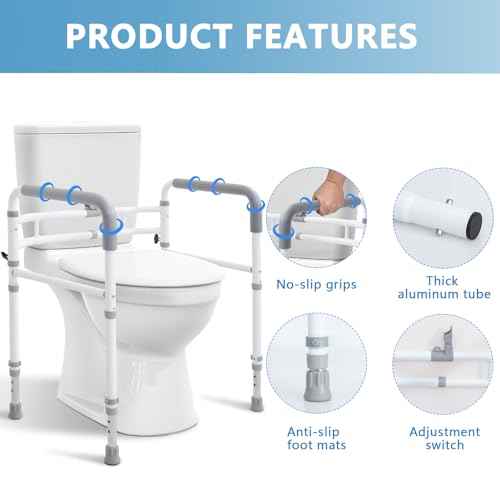 Toilet Rails - Toilet Safety Rail for Elderly Adults - Adjustable Bathroom Toilet Handles - Toilet Safety Frame & Rails - Toilet Grab Bars for Senior, Handicap & Disabled,Fits Most Toilets
