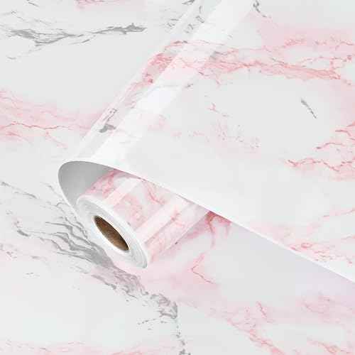 Pink Glossy Marble Contact Paper Peel and Stick Waterproof Self Adhesive Wallpaper 15.7in x 78.8in Countertop Contact Paper Crafts Wall Covering for Table Countertop Cabinet