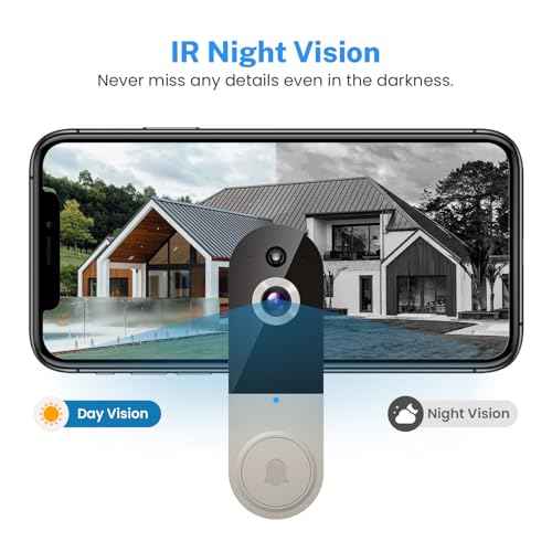 1080P Smart Wireless Video Doorbell Camera, AI Human Detection, 2.4G WiFi, Two-Way Talk, Battery Powered, Night Vision, Real-Time Alerts, Weather-Resistant, Cloud Storage (Linen)