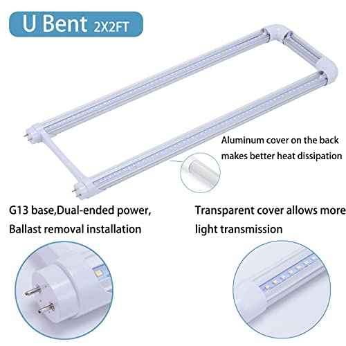 4 Pack T8 U Bend LED Tube Light,LED U Shaped Bulbs,Shop Light,Office Light 2x2FT 24W(50W Equivalent),6000K Daylight White,G13 Base Dual-End Powered,Ballast Bypass,LED Bulb Clear Cover 100-277V