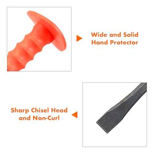 Masonry Chisel With Hand Guard and Work Gloves, 10 Inch Heavy Duty Flat End Rock Concrete Mortar Stone Chisel for Demolishing Carving Splitting Breaking Hounding