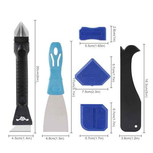Silicone Caulk Remover Tool Kit, Grout Caulk Removal Tool, Putty Knife Scraper, 3 Glass Glue Corner Scrapers, Great for Kitchen Sinks, Bathroom and Window Frame