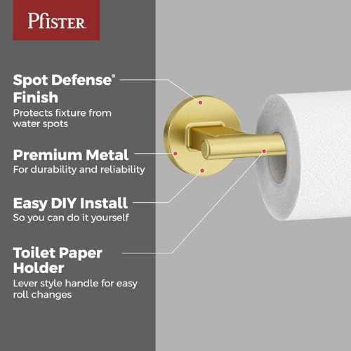 Pfister Capistrano Toilet Paper Holder, Bathroom Tissue Roll Holder, Wall-Mounted, Screw-in, Brushed Gold Finish, BPHCSO0BG