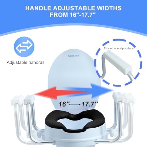 Toilet Seat Risers for Seniors,Adjustable Anti-Silp Handles & Thickened Cushion,Handicap Elevated Toilet Seat with Handles Over Toilet, Adjustable Height & Width,300 lbs, Black