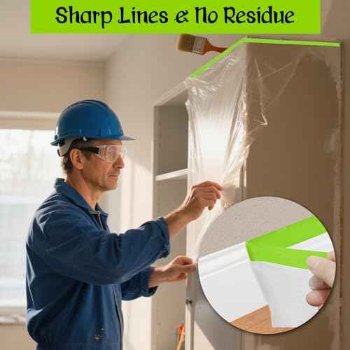 Pre-Taped Masking Film for Painting - 22" x 66'Painters Plastic roll,with Automotive Paint Tape,Decoration Painters Plastic,Windows and Furniture Protection (2 Rolls)