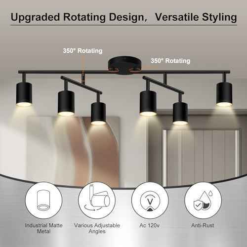 6 Light Track Lighting Fixtures Ceiling, Matte Black Kichen Track Lighting Fixtures with Rotatable Light Heads, Upgrade Light Poles, Modern LED Sopt Lights for Kitchen/Hallway, No GU10 Bulb