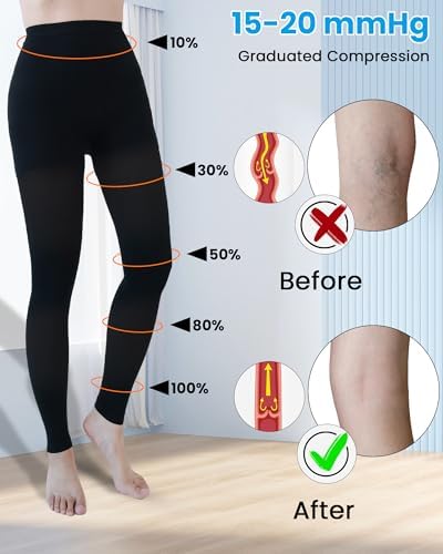 Compression Pantyhose for Women, 15-20 mmHg Medical Compression Leggings, Footless Compression Stockings for Women & Men, Compression Tights for Edema, Varicose Veins, Swelling, DVT