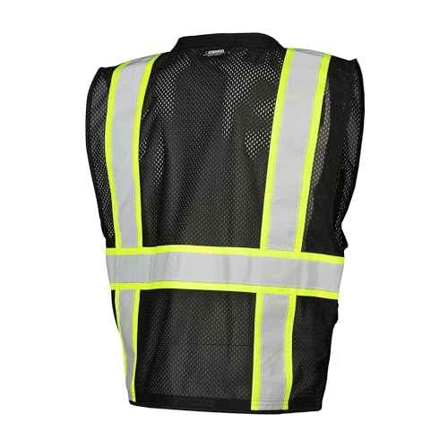 Kishigo Black Enhanced Visibility Men's Vest B100, Multi Pocket Mesh Hi-Vis Vest, Ultra-Cool Polyester, 6 Pockets, Zipper