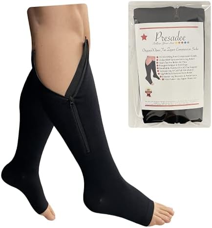 Original Open Toe 20-30 mmHg Firm Compression Circulation Zipper Socks (Black, 3X-Large)