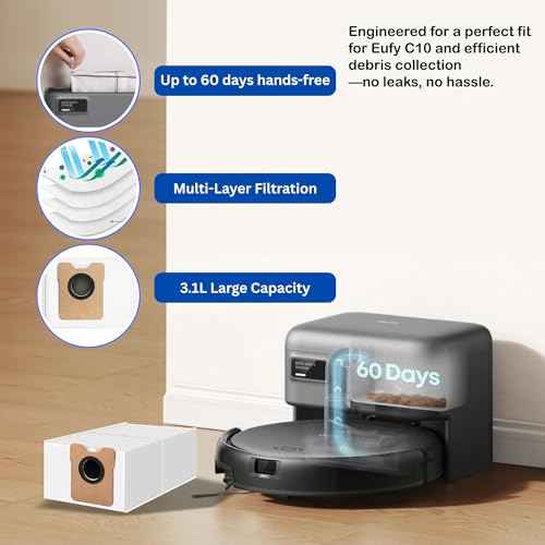 Replacement Parts Compatible with eufy Robot Vacuum C10, 8 Filter Sets + 8 Side Bruhses + 2 Rolling Brushes + 8 Dust Bags accessories for C10 with Self Emptying