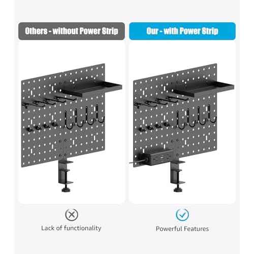 CCCEI Set Desk Organizer and Storage Pegboard with Charging Station, Gaming Standing Office Supplies Shelf Accessorie, Black Desktop Clamp Peg Board Privacy Organization Panel. Gifts for Men, 6FT.