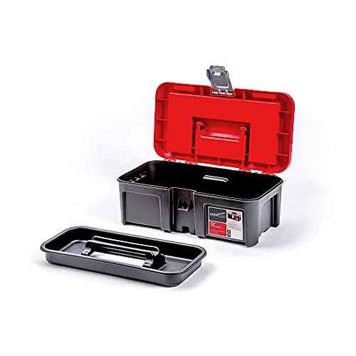 13-inch Sturdy Toolbox - 3 Compartments, Removable Tool Tray - Strong Lid, Easy Grip Handle - Made of Polypropylene Plastic