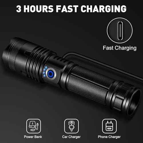 Flashlights High Lumens, 99,000 Lumens LED Flashlight Rechargeable, 5 Modes, Adjustable Beam & 12H Running Time, Powerful and Bright Flash Light for Home/Camping, IPX6 Waterproof