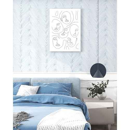 Modern Peel and Stick Wallpaper White and Blue Striped Wallpaper Boho Contact Paper 17.3''¡¿78.8'' Self Adhesive Wall Paper Removable Line Wallpapers Decorative for Bedroom Bathroom Cabinets D?cor