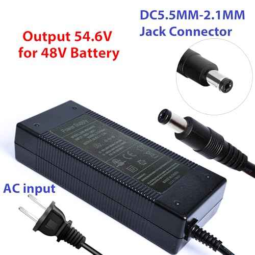 EVAPLUS UL Certified 54.6V Electric Bike Power Adapter, Fast Electric Scooter Charger for 48V Lithium Battery, DC Connector 5.5mm * 2.5mm/2.1mm