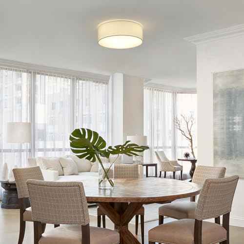 3-Light Ceiling Light Fixture, 13" Drum Flush Mount Ceiling Light, Modern Close to Ceiling Lights with Fabric Linen Shade for Hallway Bedroom Kitchen Dining Living Room