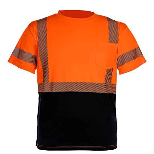 VENDACE Hi Vis Reflective Safety Shirts for Men ANSI Class 3 High Visibility Construction Work T Shirt(Orange,L)