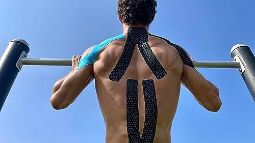 FlexU Kinesiology Tape - 60 2" x 10" Pre-Cut Strips for Lower Back, Knees, & Shoulders; Pain Relief & Support for Muscles & Joints, Shoulders, Knees & Back, Rheumatism, Gout, Osteoporosis (Beige)