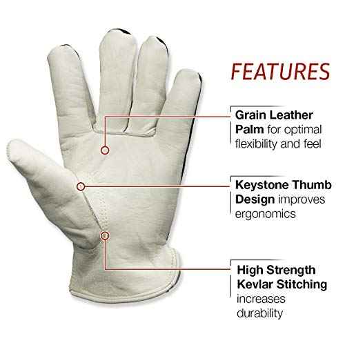 Lincoln Electric Welders Leather Drivers Gloves | Top Grain & Split Leather | Cotton Liner | Medium | K3770-M, White
