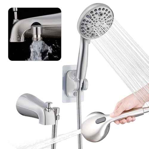 All Metal Bathtub Faucet with Sprayer 10 Settings, Universal Fit 1/2" IPS, Tub Spout with Diverter Brushed Nickel
