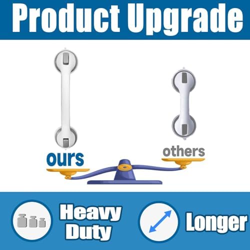 Shower Grab Bar, Suction Grab Bars for Shower, 2 Pack 16 Inch Shower Handles for Elderly Suction, Bathroom Grab Bars for Seniors, Shower Grab Bars Suction Heavy Duty, Waterproof No Drilling