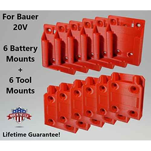 for Bauer 20V Cordless - Tool & Battery Mounts Hangers Holders Brackets - 12 Pack - 6 Tool + 6 Battery Mounts