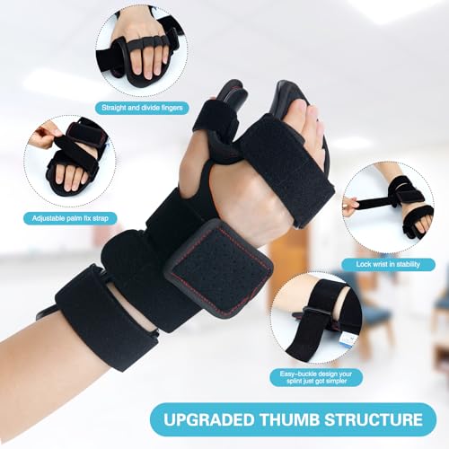 Stroke Resting Hand Splint & Wrist Brace Support Bundle - Prevent Flexion Contractures, Night Immobilizer Wrist Finger Brace with Finger Separator for Stroke Recovery, Arthritis, Tendinitis