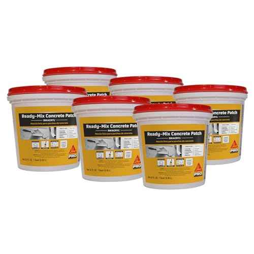 SIKA Sikacryl Ready-Mix Concrete Patch, Gray, Textured, 1 qt (6 Pack) - Durable Repair for Spalls and Cracks in Concrete and Masonry, Easy Cleanup, Acrylic-Based