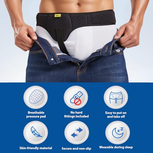 Inguinal Hernia Belt for Men & Women | Single-Side Precision Support (Left/Right) | Medical-Grade Post-Surgery Truss with Adjustable Waist Strap | Black, S (24"-29.5" Hip)