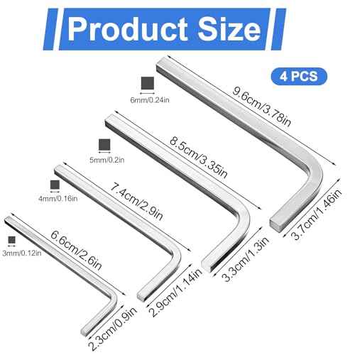 4 PCS Square Head Wrench Set (0.12in 0.16in 0.2in 0.24in), Square Head Screwdriver L Shaped Square-Key Kit Chrome Vanadium Steel L Shaped Screwdriver Reliable Elbow Wrench Set for Pocket Hole Screws