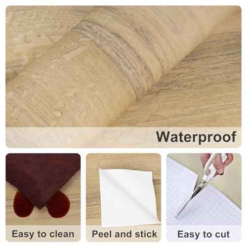 Wallderfu Light Brown Wood Wallpaper Waterproof Wood Grain Contact Paper for Countertops Removable Vintage Stick on Wallpaper for Kitchen Bathroom Wood Countertop Cabinets Liner Desk Wall 15.75"x78"