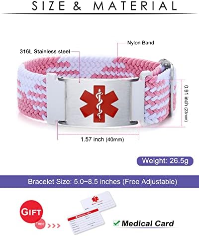 Personalized Sport Medical Alert Bracelets for Women Men - Custom Medical ID Bracelets with Free Engraving - Hook and Loop/Elastic/Stainless Steel/Silicone Watch Wristband Emergency Bracelet