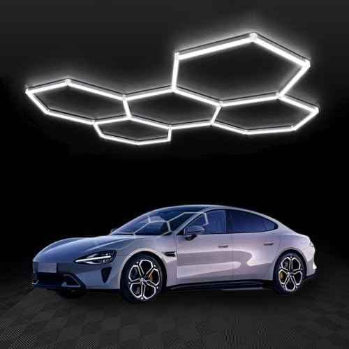 LED Hexagon Garage Light: 5 Honeycomb 24 Packs 6500K 21120LM Super Bright Car Detailing Garage Ceiling LED Shop Light for Warehouse Workshop Gym Basement Car Care Wash Room Hex Lights