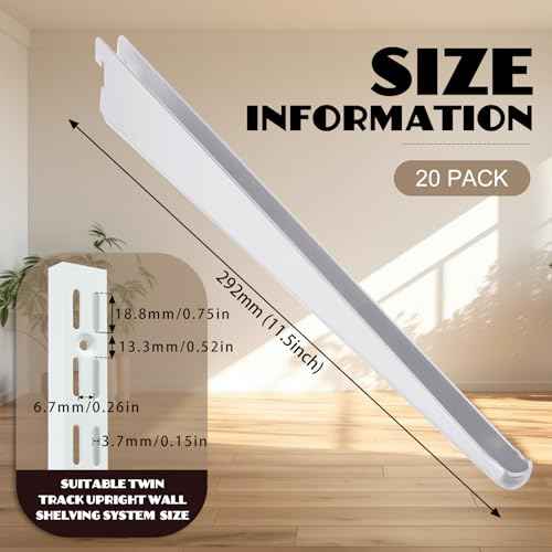 20 Pcs Adjustable Shelf Brackets for Double Track System Closet Organization Heavy Duty Wire Shelf Brackets(White,11.5 Inch)