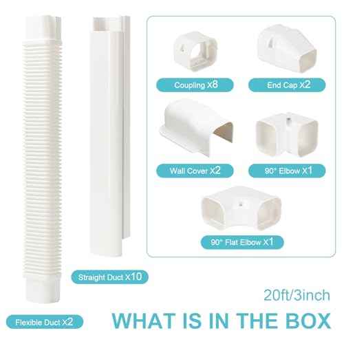 Mini Split Line Set Covers, 3¡± 20 Ft PVC Line Set Cover Kits for Outside Ductless Mini Air Conditioners and Heat Pumps with Flexible Duct