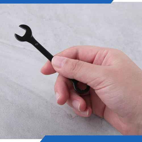 10PCS Mini Wrench Set Standard Metric 4mm-11mm Ignition Wrenches Open End and Box End Combination Wrench Set with Portable Pouch and Key Rings, Black Electrophoretic Coating