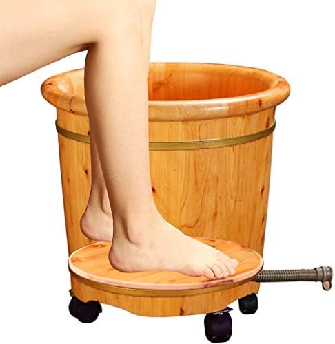 Solid Wood Foot Tub, Pedicure Bowl Spa Massage Cedar Pedicure Barrels House Foot Bath Barrel Footbath Solid Wood with Lid, Pedicure Foot Soak Wooden Foot Basin, Foot Tub with Casters Foot Spa Bath(M)