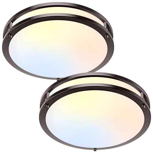 2-Pack 36W LED Ceiling Lights, 13inch Oil Rubbed Bronze Flush Mount Light Fixtures 3600LM 2700K/3000K/4000K/5000K/6500K Adjustable Ceiling Lights, Modern Dimmable Lighting for Kitchen Hallway Bathroom