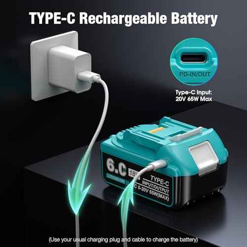 ¡¼USB-C Charging¡½ 18V 6.0Ah Replace for Makita 18V Battery Compatible with Makita 18 Volt Lithium Battery BL1850 BL1840 BL1830 BL1860 with Type-C Input/Output Port, 2Pack
