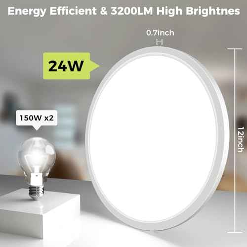 4Pack LED Flush Mount Ceiling Light Fixture, 12Inch 24W, Dimmable&3000K/3500K/4000K/5000K/6500K Adjustable Low Profile Ceiling Lights, 3200LM Modern Lamp for Bedroom, Porch, Kitchen, Hallway, White