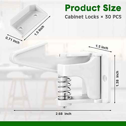 Tuanse 30 Pcs Cabinet Locks Invisible Safety Drawer Latches with Screws Self Adhesive Cabinet Drawer Locks for Home Kitchen Furniture Door Latches(White)