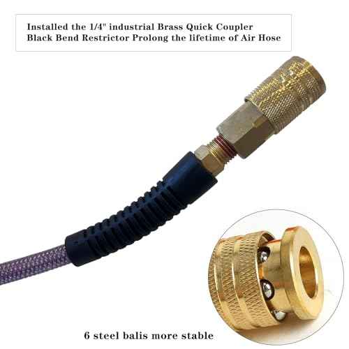 Air Hose 1/4 in x 100 ft, Polyurethane(PU), Reinforced Air Compressor Hose, Lightweight, Kink Resistant with 1/4¡± Industrial High Flow Quick Coupler and Plug, Bend Restrictors,300 PSI (100FT, Purple)