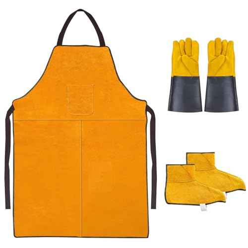 Men's Gloves and Feet Welding Apron - Heat Resistant and Flame Retardant Leather Processing Shop Blacksmith Apron