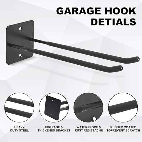 Large Garage Hooks Heavy Duty - 4 Pack 12.2" Long Garage Storage Utility Hooks, Wall Mount Ladder Hanger, Garage Organizer for Hanging Tool, Chairs, Hoses, Garden Tool, Bulk Items, Ropes, etc.