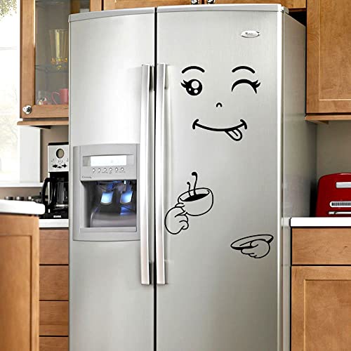 2Pcs Smile Face Cute Fridge Sticker Happy Delicious Face Kitchen Wall Refrigerator Vinyl Stickers Art Wall Decal Home Decoration(20inch,Black)