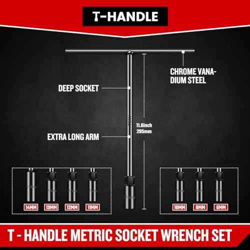 T-Handle Wrench Socket Set, Cr-V Steel T Wrench Set Metric Size 6mm to 14mm, Wrench Tool Socket with Long Reach for Motorcycle Dirtbike Bicycle Repair (7 Pack)