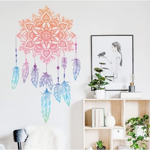 Maydahui 4 Sheet Mandala Flower Feather Lotus Wall Decal for Living Room Bedroom