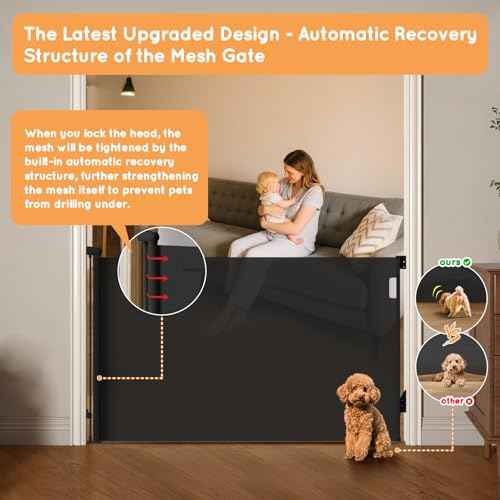 Retractable Baby Gate for Stairs, 55" Wide Mesh Pet Gate, Automatic Tension, One-Hand Operation, 38" Tall Baby Gates for Doorways, Hallways, Deck, Indoor Outdoor, Safe, Easy to Fit, Black